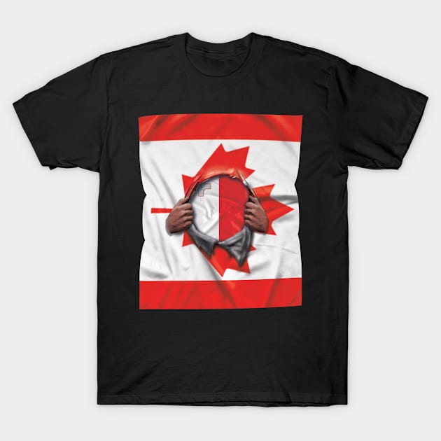 Malta Flag Canadian Flag Ripped - Gift for Maltese From Malta T-Shirt by Country Flags